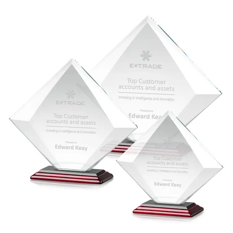 Teston Starfire Crystal Diamond Award on Rosewood Base - Deep Etch