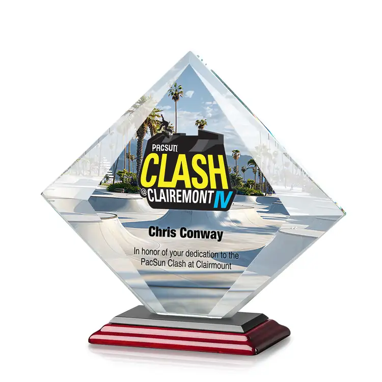 Teston Starfire Crystal Diamond Award on Rosewood Base - Multicolor #2