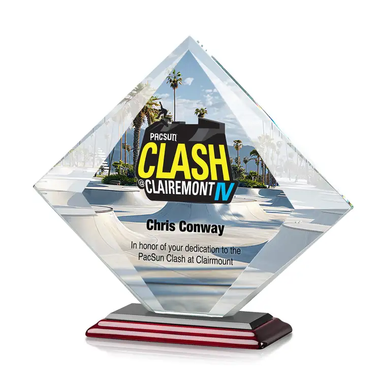 Teston Starfire Crystal Diamond Award on Rosewood Base - Multicolor #3