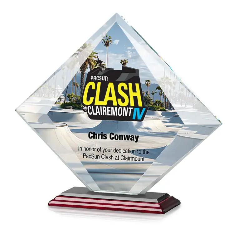 Teston Starfire Crystal Diamond Award on Rosewood Base - Multicolor #4
