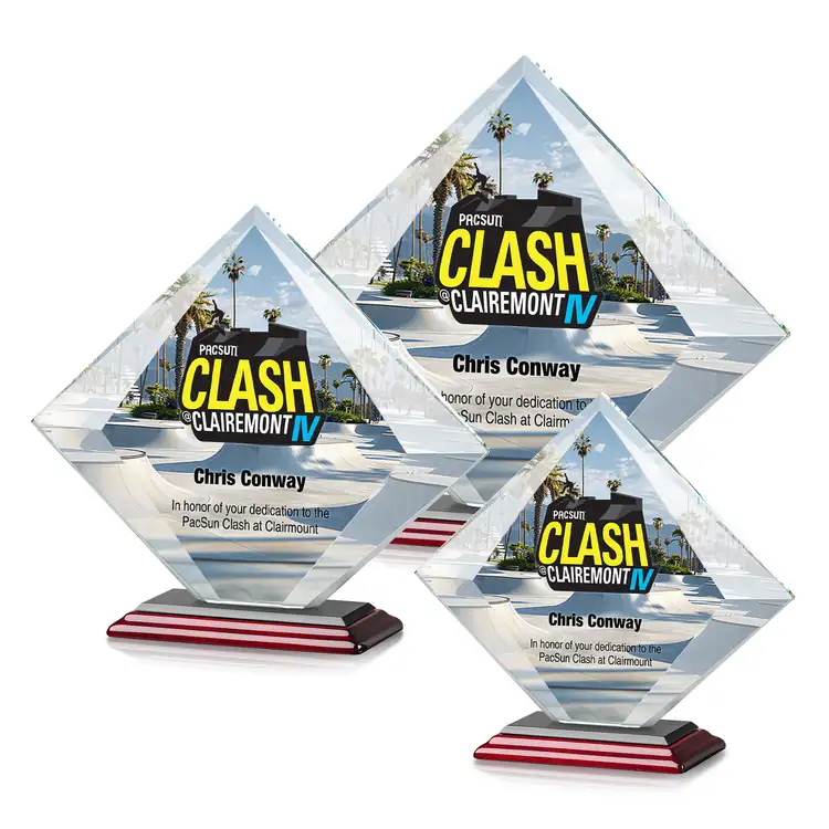 Teston Starfire Crystal Diamond Award on Rosewood Base - Multicolor
