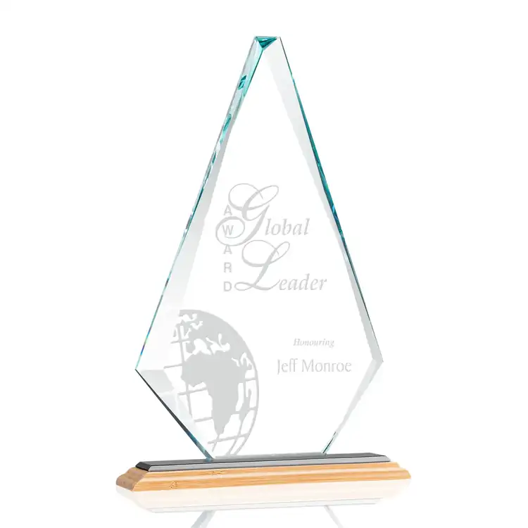 Windsor Starfire Crystal Diamond Award on Bamboo Base - Deep Etch #2