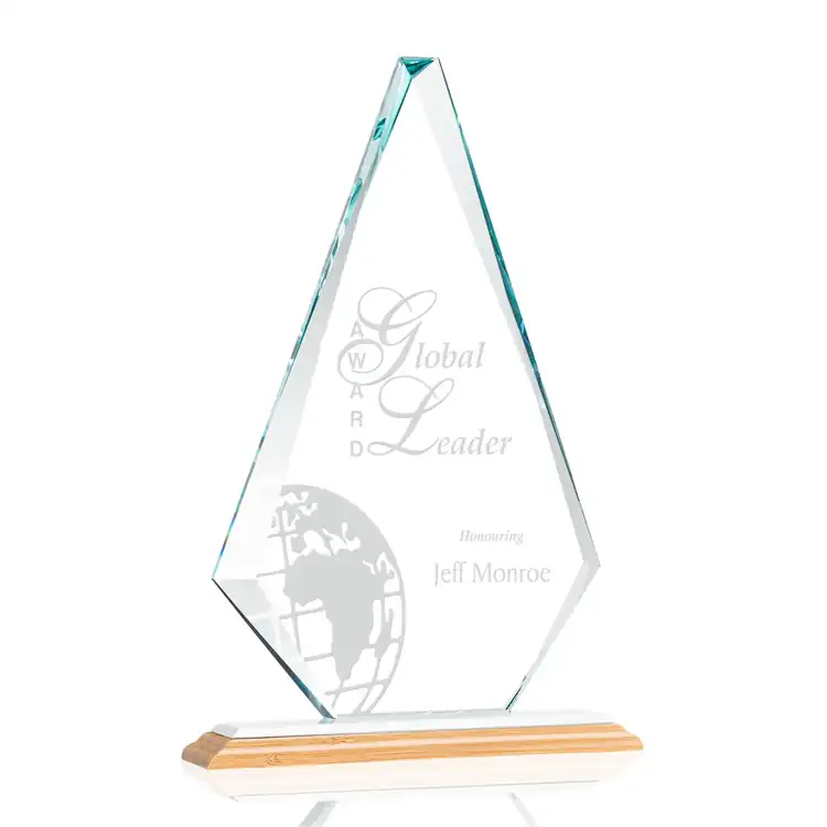 Windsor Starfire Crystal Diamond Award on Bamboo Base - Deep Etch #3