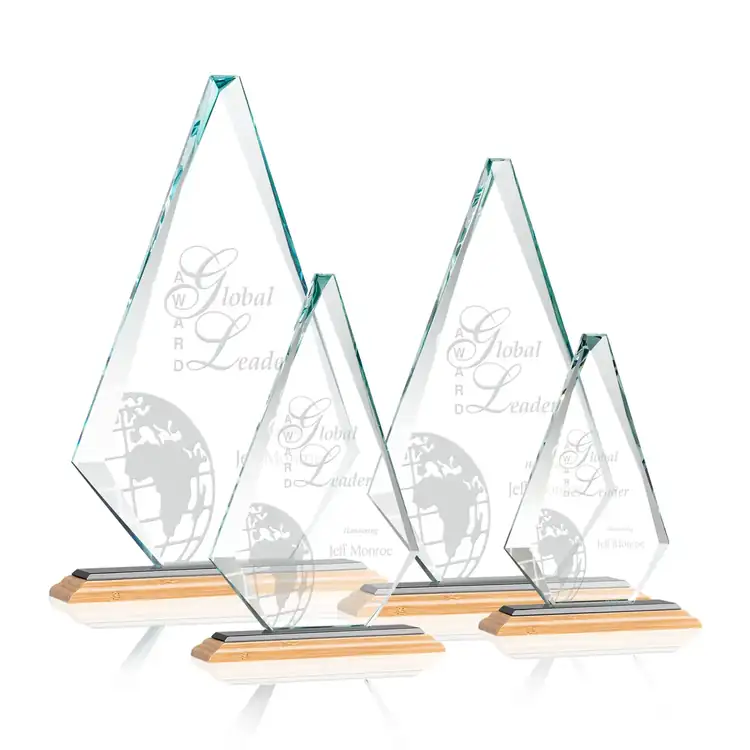 Windsor Starfire Crystal Diamond Award on Bamboo Base - Deep Etch