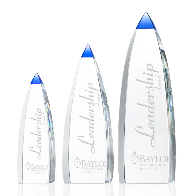 Aerowood Optical Crystal Obelisk Award with Blue Tip
