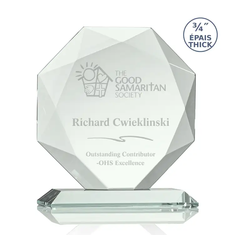 Bradford Octagonal Jade Glass Award - Deep Etch #3