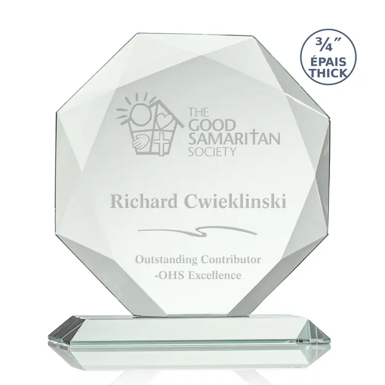 Bradford Octagonal Jade Glass Award - Deep Etch #4