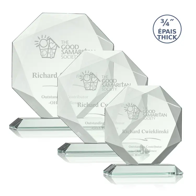 Bradford Octagonal Jade Glass Award - Deep Etch