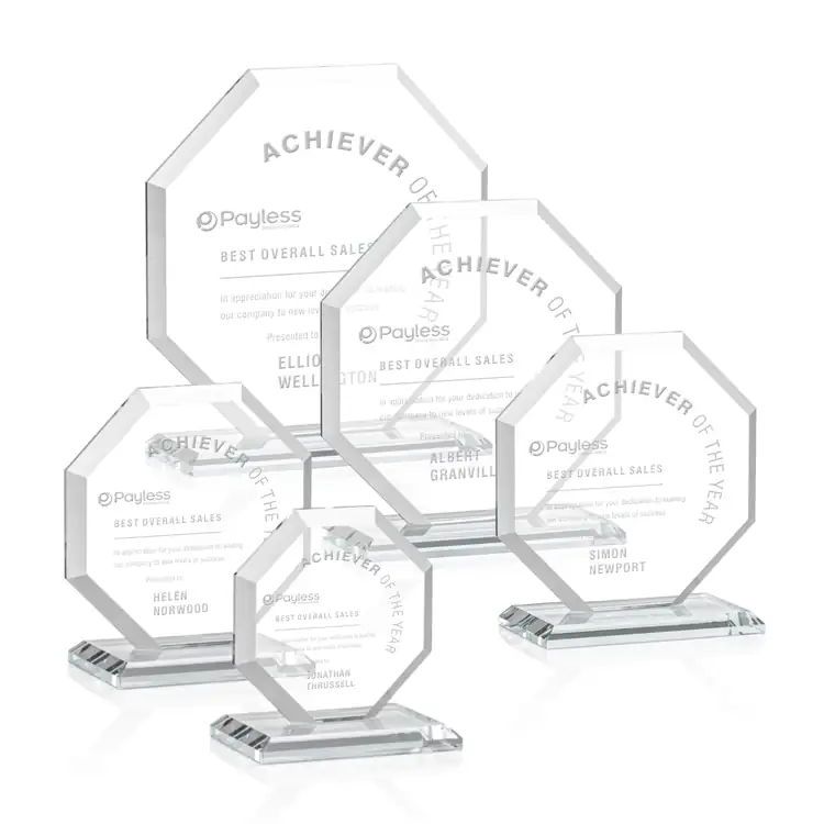 Leyland Octagonal Starfire Crystal Award on Clear Base - Deep Etch