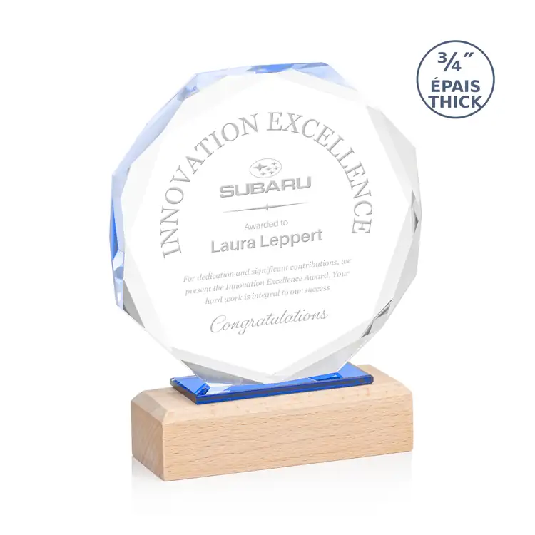 Mallorca Octagonal Starfire Crystal Award on Beechwood Base #2