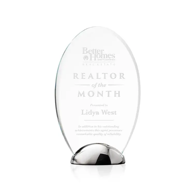 Broadbent Oval Starfire Crystal Award on Chrome Base #2