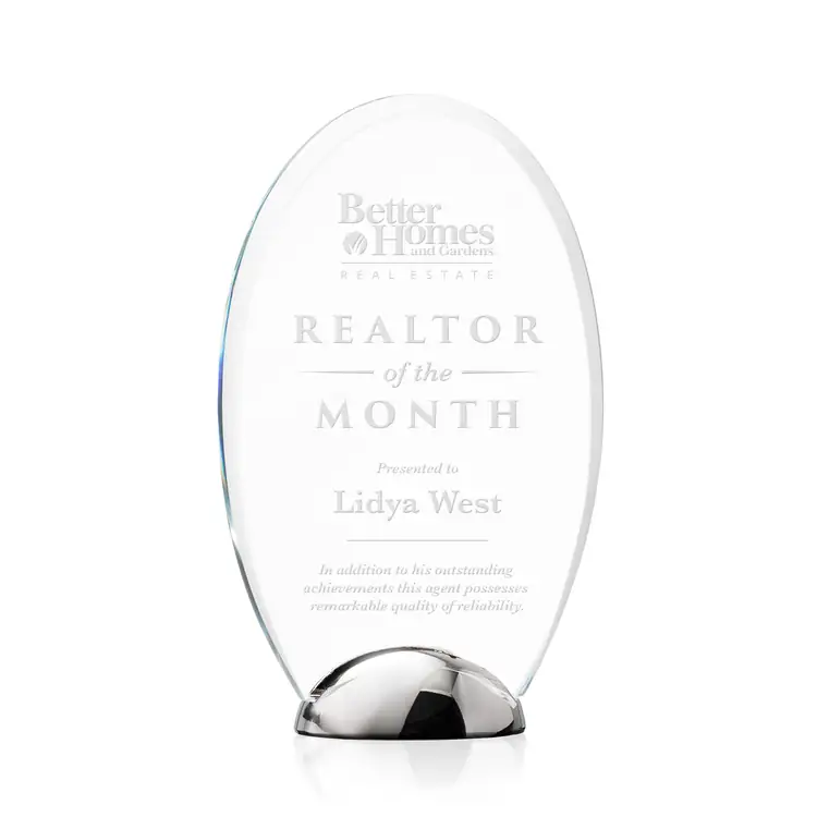 Broadbent Oval Starfire Crystal Award on Chrome Base #3
