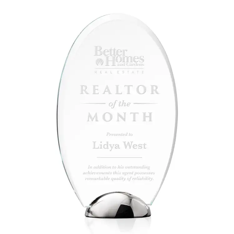 Broadbent Oval Starfire Crystal Award on Chrome Base #4