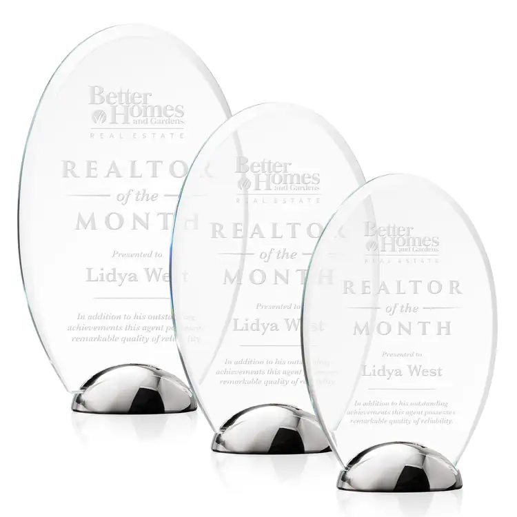 Broadbent Oval Starfire Crystal Award on Chrome Base