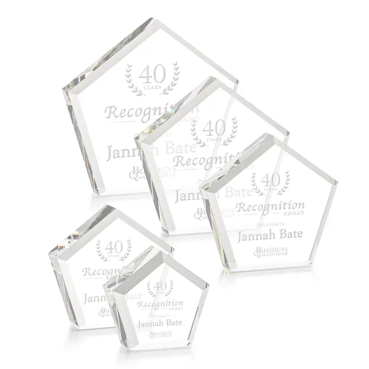 Genosee Pentagon Optical Crystal Award - Deep Etch