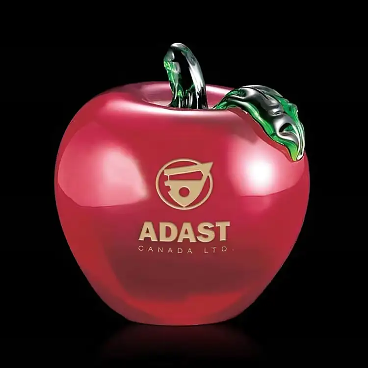 Beaufort Red and Green Optical Crystal Apple Award - Deep Etch & Color