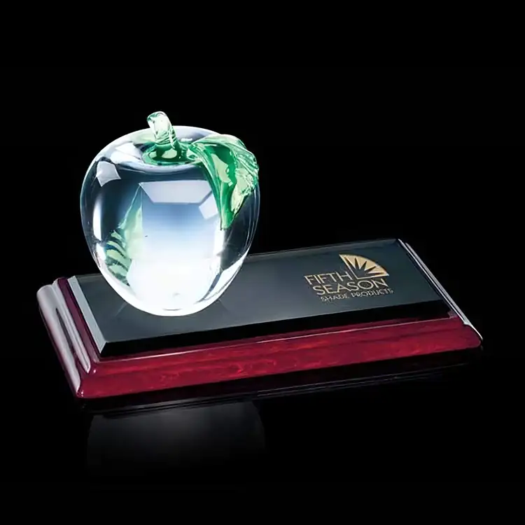 Apple Glass Award on Albion Rosewood Finish Base - Deep Etch & Print #2