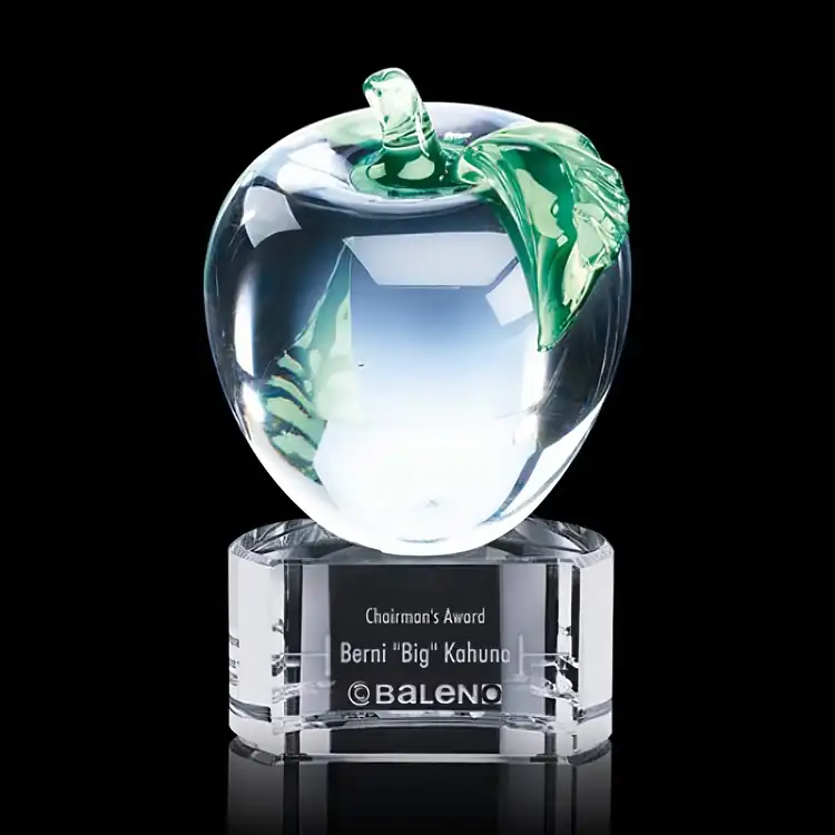 Glass Apple Award on Paragon Base - Deep Etch #2