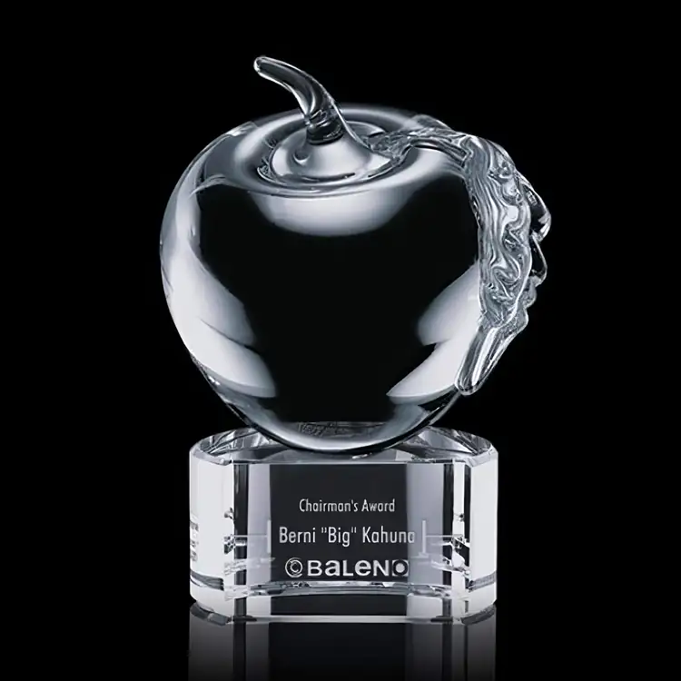Glass Apple Award on Paragon Base - Deep Etch