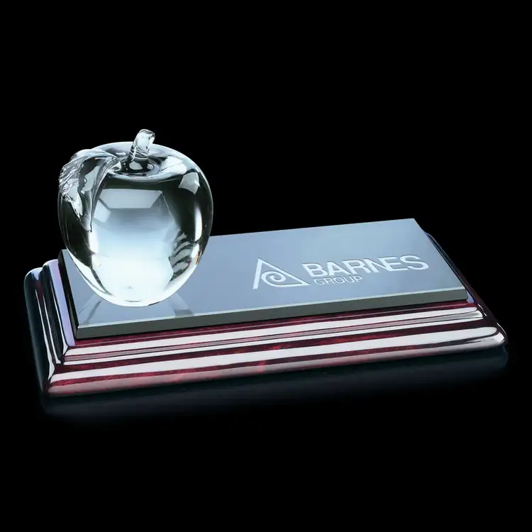 Apple Glass Award on Sommerville Rosewood Finish Base - Deep Etch & Print