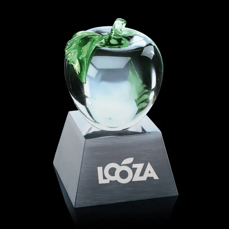 Trophée pomme en verre sur socle en aluminium - Gravure #2