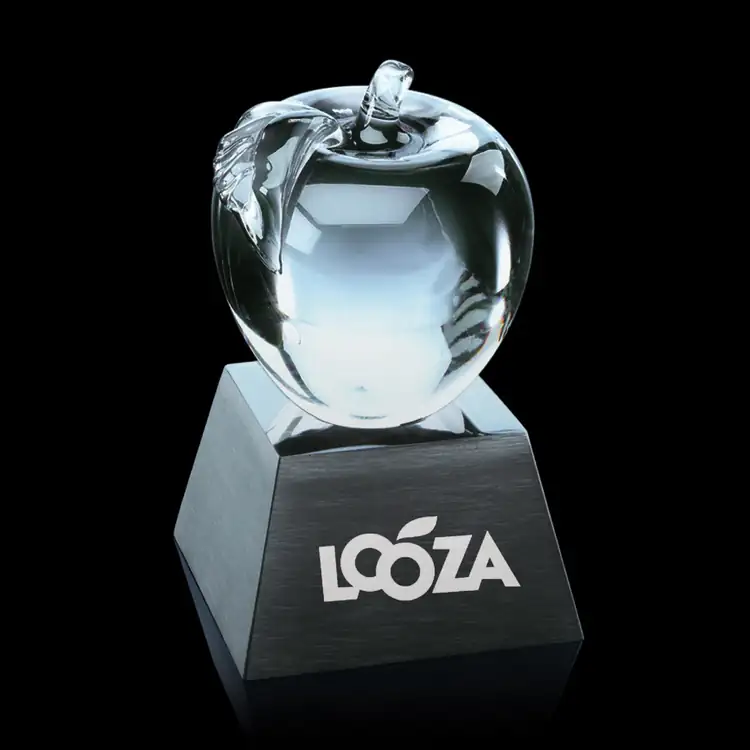 Trophée pomme en verre sur socle en aluminium - Gravure