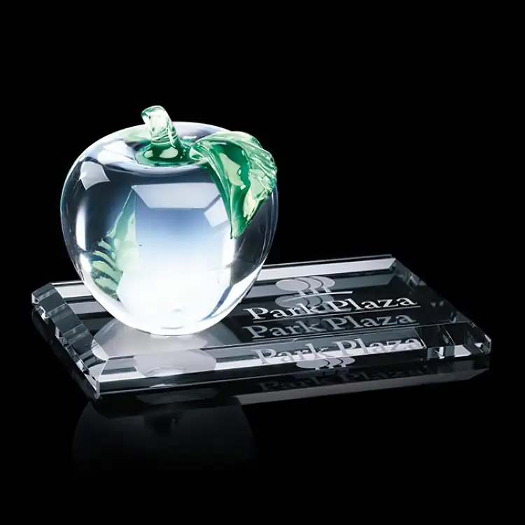 Trophée pomme en verre sur socle en cristal Starfire - Gravure #2