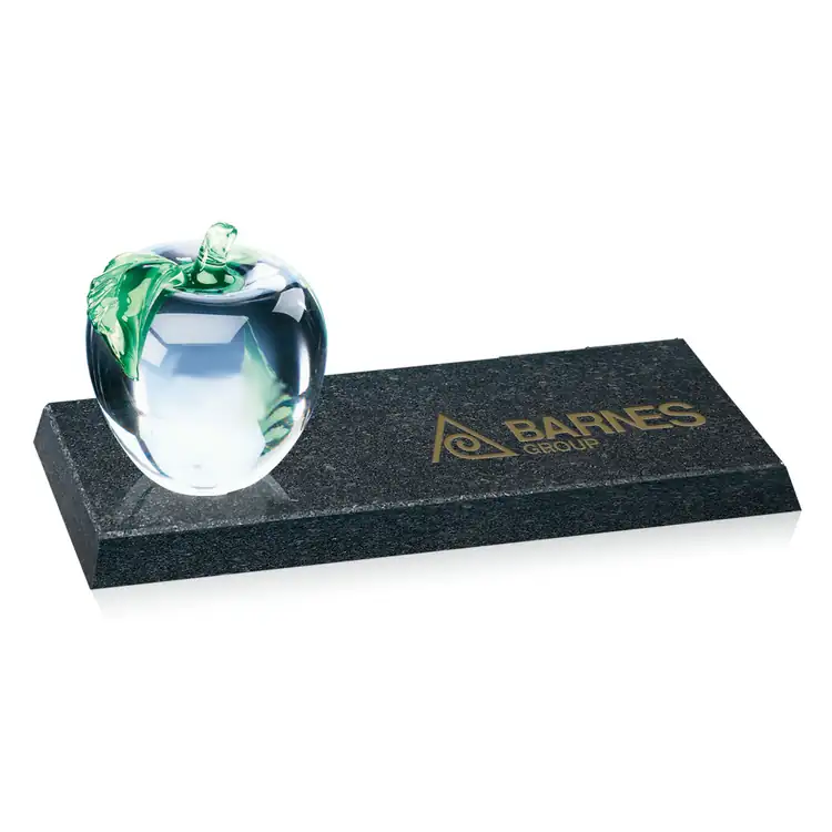 Glass Apple Award on Granite Base - Deep Etch & Color #2