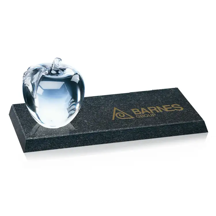 Glass Apple Award on Granite Base - Deep Etch & Color