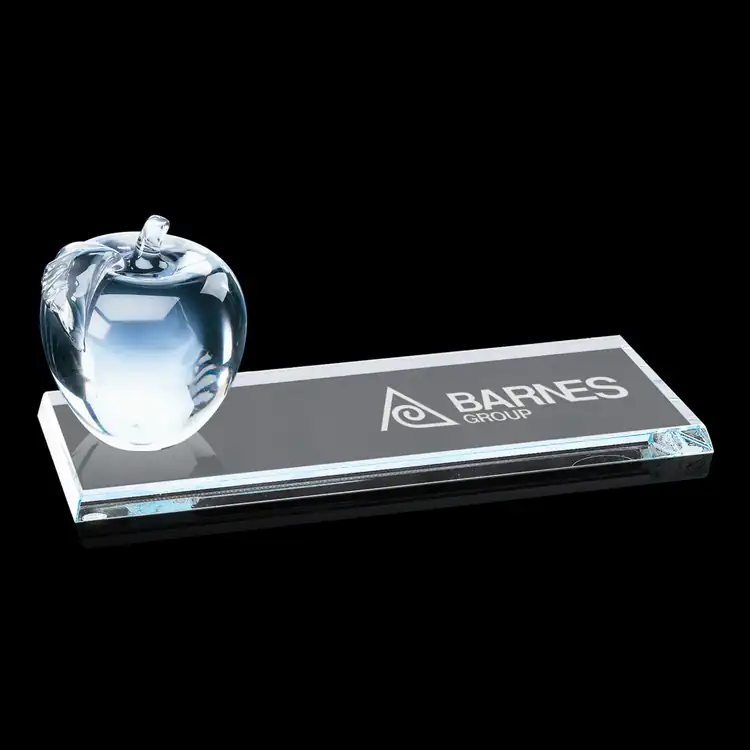 Apple Glass Award on Clear Base - Deep Etch