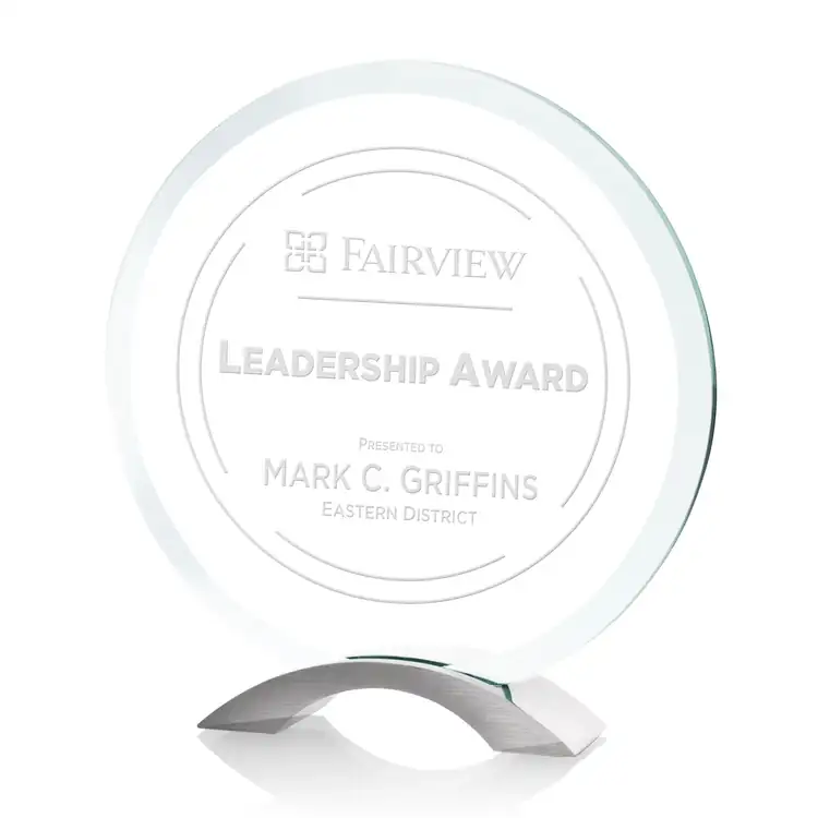 Essex Round Jade Glass Award - Deep Etch #4