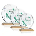 Trophée rond Gibralter en cristal Starfire sur socle en bambou - Multicolore
