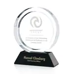 Trophée rond Rutherford en cristal optique noir et transparent - Gravure