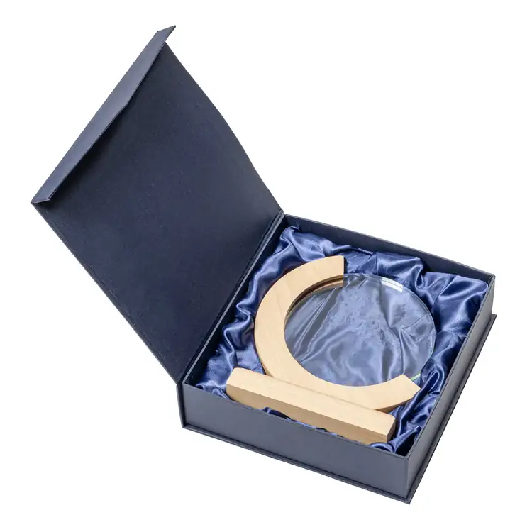 Sparta Round Starfire Crystal and Beechwood Award - Deep Etch #5
