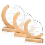 Trophée rond Sparta en cristal Starfire et hêtre - Gravure