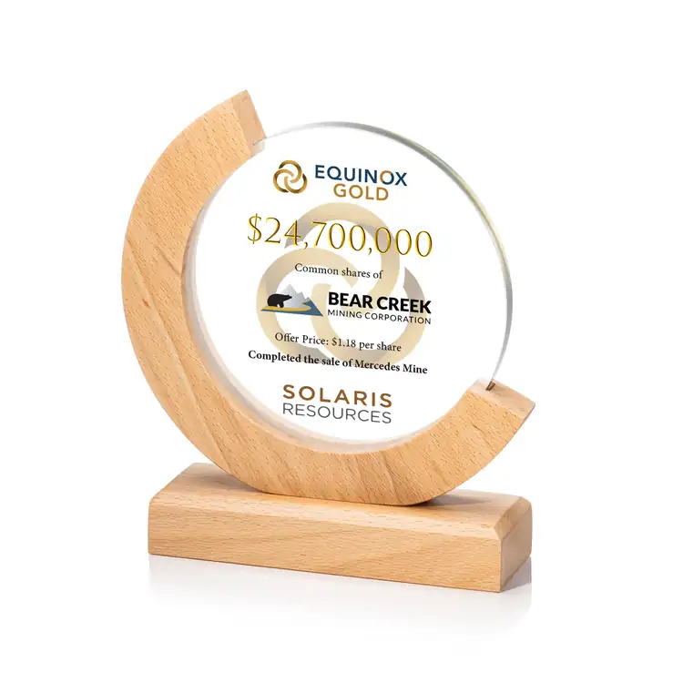Sparta Round Starfire Crystal and Beechwood Award - Multicolor #2