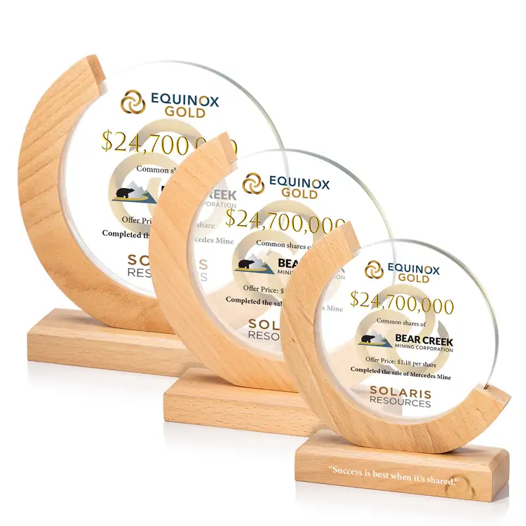 Sparta Round Starfire Crystal and Beechwood Award - Multicolor