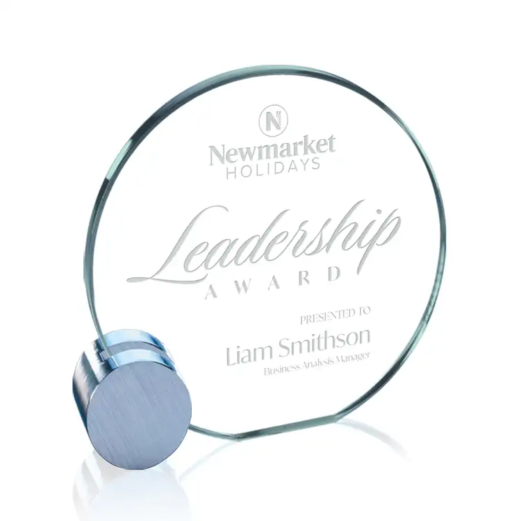Verdunn Round Jade Glass Award on Silver Support - Deep Etch #3