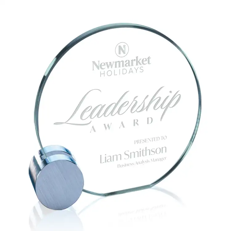 Verdunn Round Jade Glass Award on Silver Support - Deep Etch #4