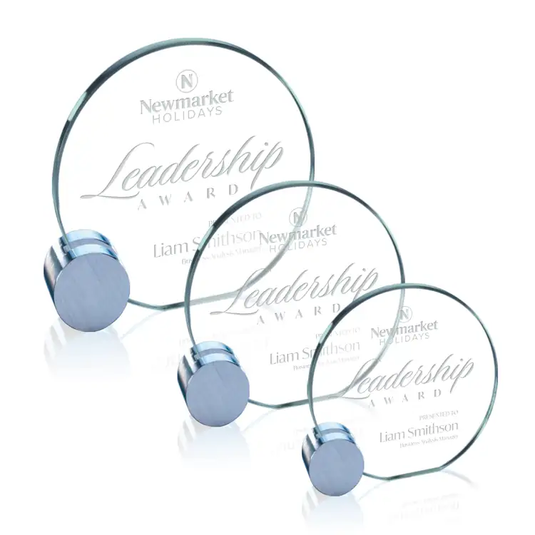 Verdunn Round Jade Glass Award on Silver Support - Deep Etch
