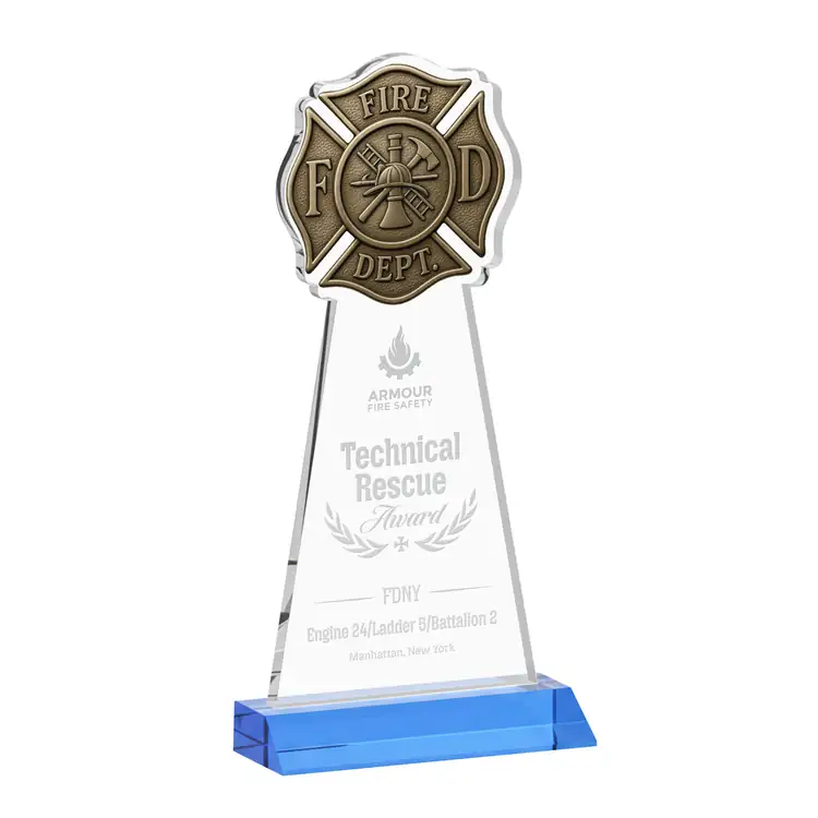 Fire Dept Starfire Crystal Award - Deep Etch #10