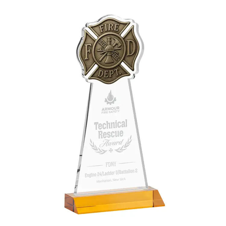 Fire Dept Starfire Crystal Award - Deep Etch #3