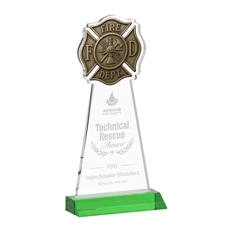 Fire Dept Starfire Crystal Award - Deep Etch #4