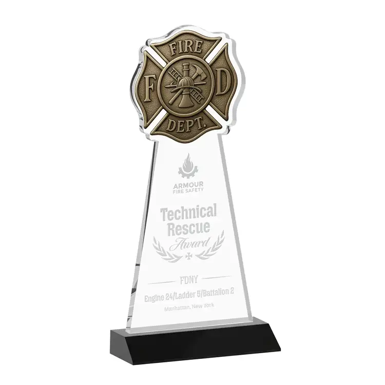 Fire Dept Starfire Crystal Award - Deep Etch #5