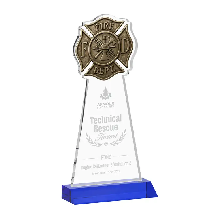 Fire Dept Starfire Crystal Award - Deep Etch #6