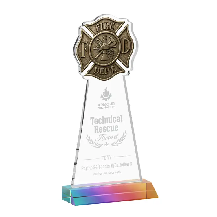 Fire Dept Starfire Crystal Award - Deep Etch #7
