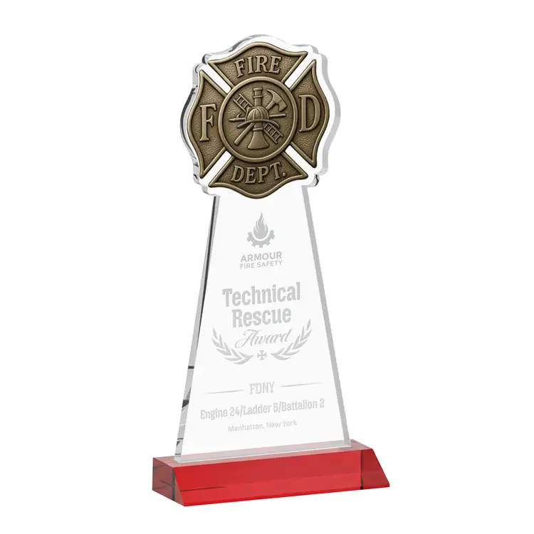 Fire Dept Starfire Crystal Award - Deep Etch #8