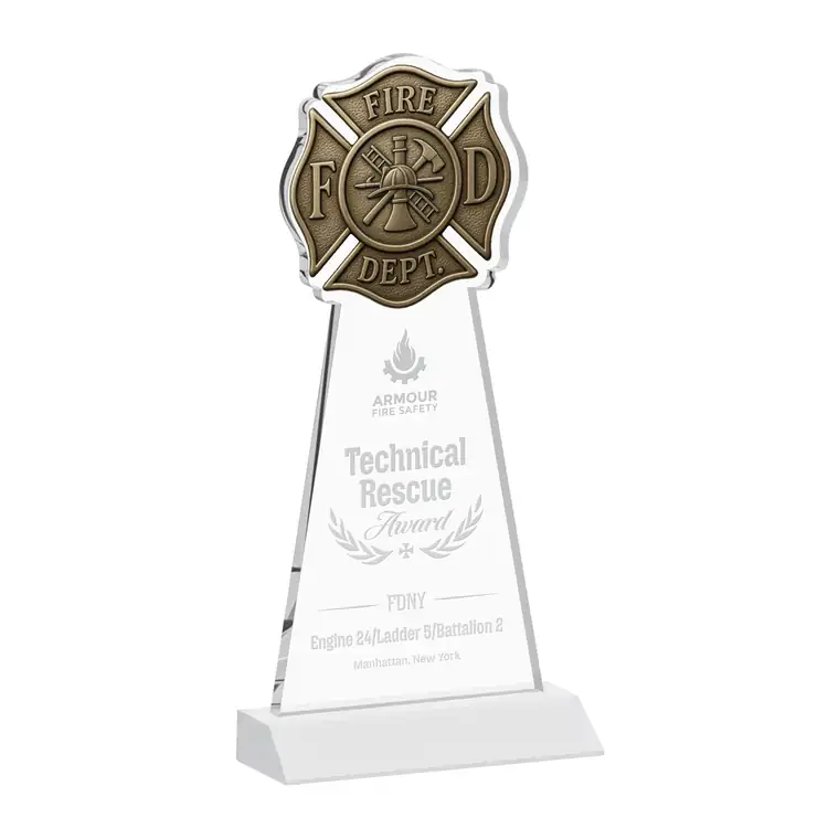 Fire Dept Starfire Crystal Award - Deep Etch #9
