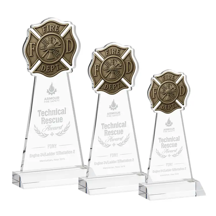 Fire Dept Starfire Crystal Award - Deep Etch