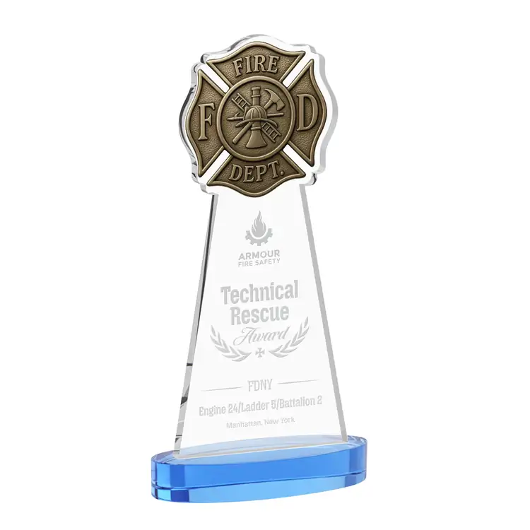 Fire Dept Starfire Crystal Award on Alberton Base - Deep Etch #10